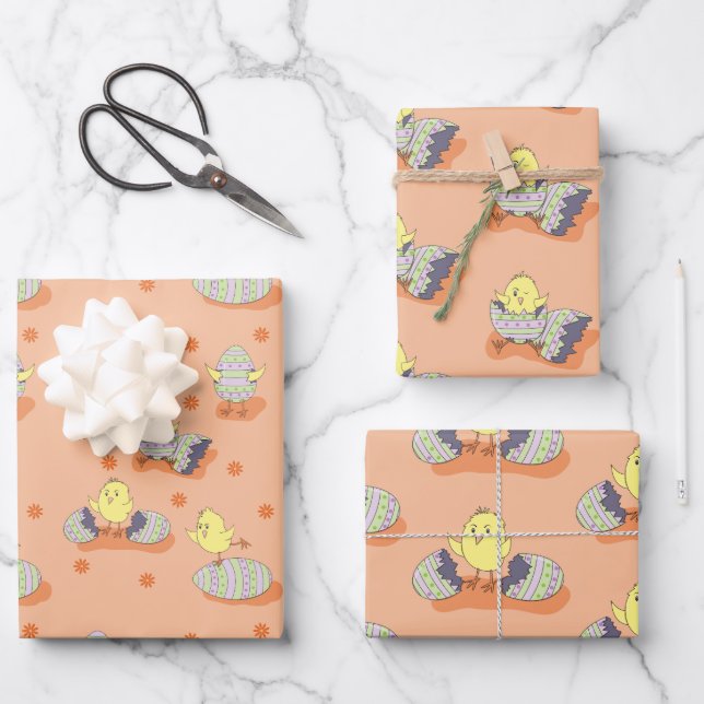 Papel de regalo de Pascua con patrón de pollito li (Anverso)