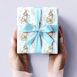 Papel de regalo de Pascua conejo azul pastel acuar