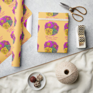 Papel de regalo de Pascua de arte fino de prímula