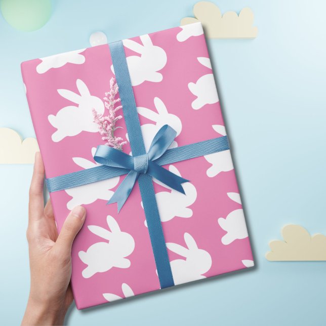Papel de regalo de Pascua de conejo rosa y blanco (Subido por el creador)