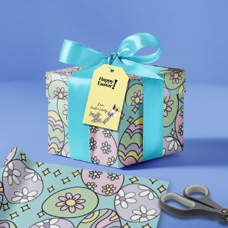 Papel de regalo de Pascua pastel retro vibra hippi