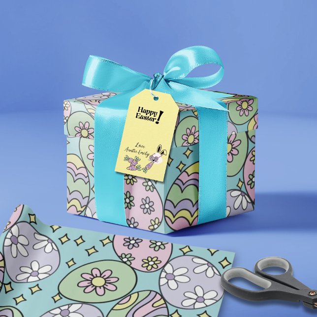 Papel de regalo de Pascua pastel retro vibra hippi (Tags are part of this collection and are sold separately )
