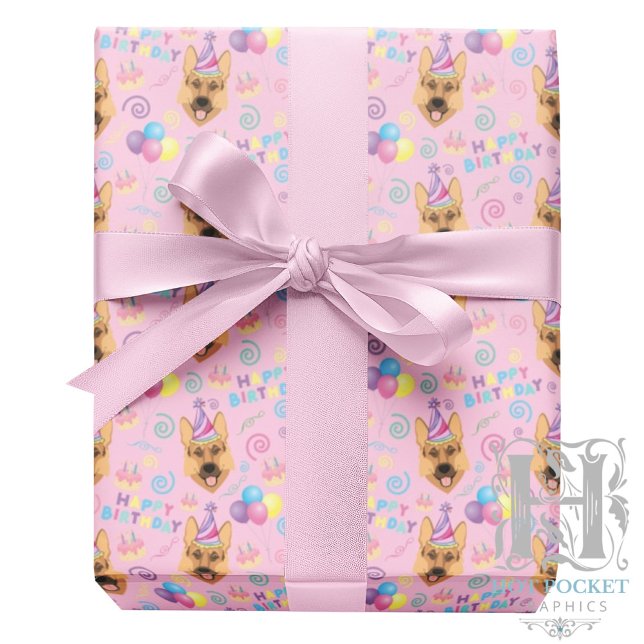 Papel de regalo de Pastor Alemán en rosa (Subido por el creador)