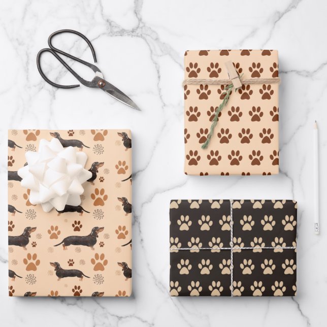 Papel de regalo de patas de perro Dachshund Juego  (Anverso)