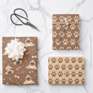 Papel de regalo de patas de perro pug lindo Juego 
