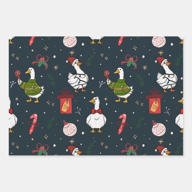 Papel de regalo de patos de Navidad lindos (Anverso)