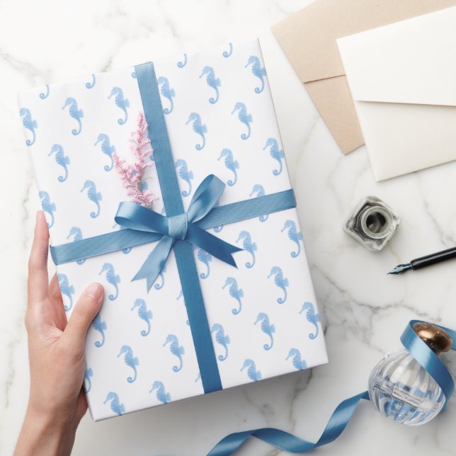 Papel de regalo de patrón costero Caballito de mar (Regalar)
