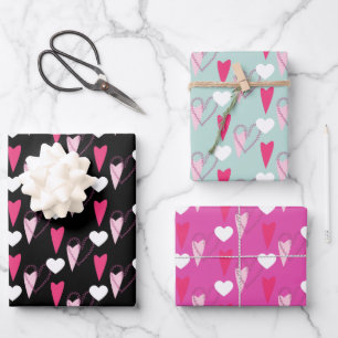 Papel de regalo de patrón mixto Corazones modernos