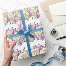 Papel de regalo de peonía rosa y crema elegante