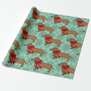 Papel de regalo de perro dachshund navideño Argyle