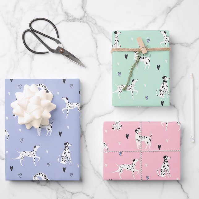 Papel de regalo de perro dálmata Juego de 3 (Anverso)