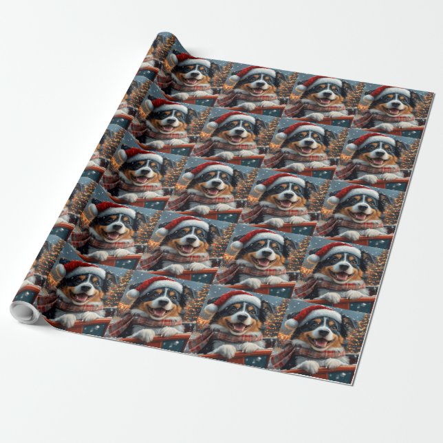 Papel de regalo de perro pastor australiano en mon (Desenrollado)