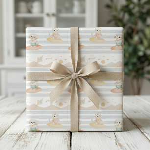 Papel de regalo de perro y gato surfando lindos