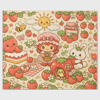 Papel de regalo de picnic de fresa Kawaii