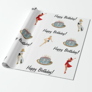 Papel de regalo de Pin-Up Vintage y Tarta de Cumpl