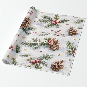 Papel de regalo de piña de Navidad en acuarela