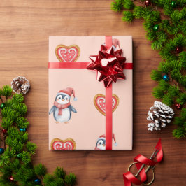 Papel de regalo de pingüino de Navidad