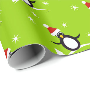 Papel de regalo de pingüino de Santa