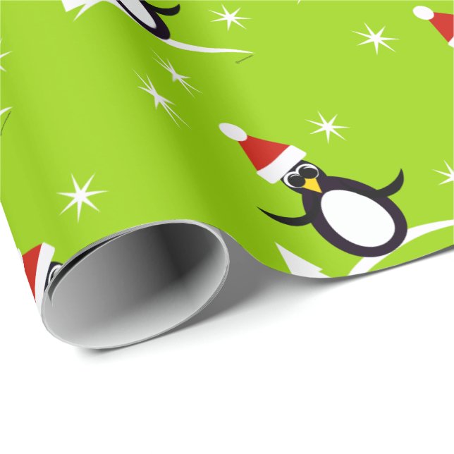 Papel de regalo de pingüino de Santa (Esquina del rollo)