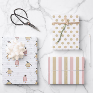 Papel de regalo de pingüino en suéteres Juego de 3