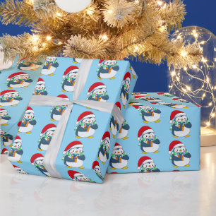Papel de regalo de pingüino lindo con sombrero de