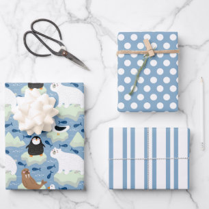 Papel de regalo de pingüino, oso polar y foca Set 