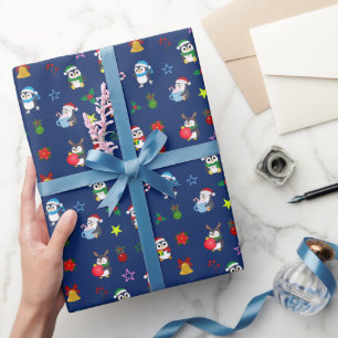 Papel de regalo de pingüinos navideños lindos