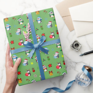 Papel de regalo de pingüinos navideños lindos