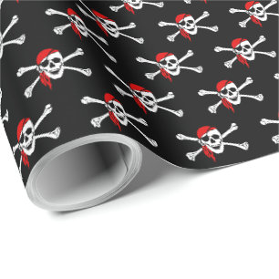 Papel de regalo de Pirata Negro Calavera y Huesos 