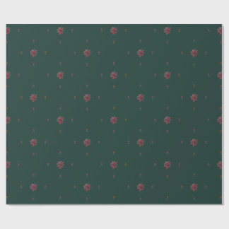 Papel de regalo de poinsettia verde festivo