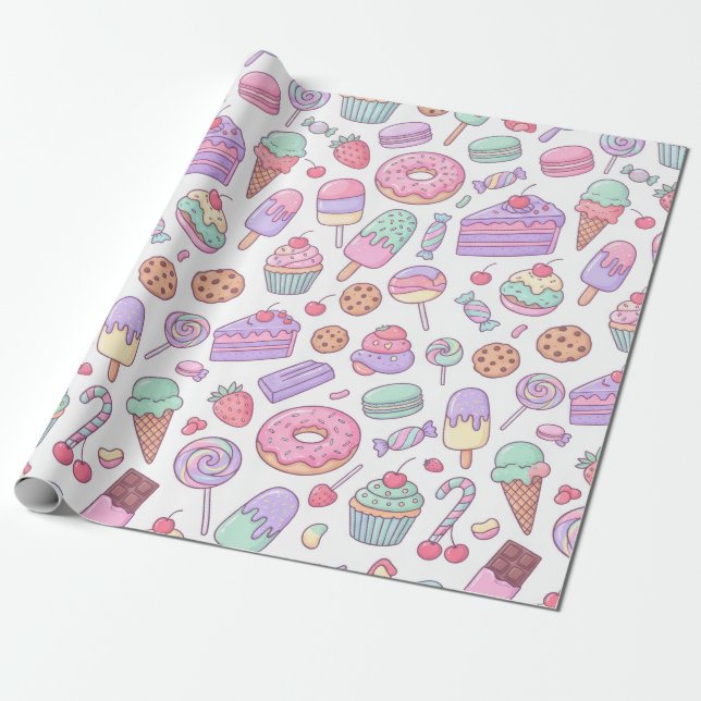 Papel de Regalo de Postres Dulces Pastel (Desenrollado)