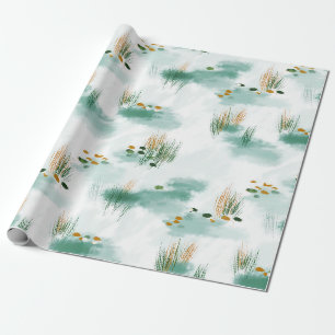 Papel de regalo de primavera de estanque brumoso