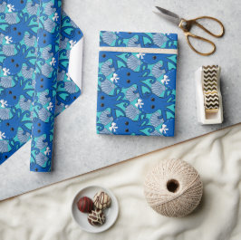 Papel de regalo de pulpo azul con lazo