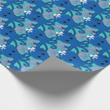 Papel de regalo de pulpo azul con lazo