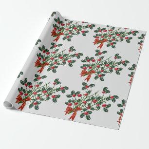 Papel de regalo de rama de acebo de Feliz Navidad