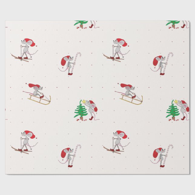 Papel de regalo de ratones navideños caprichosos  (Superficie plana)