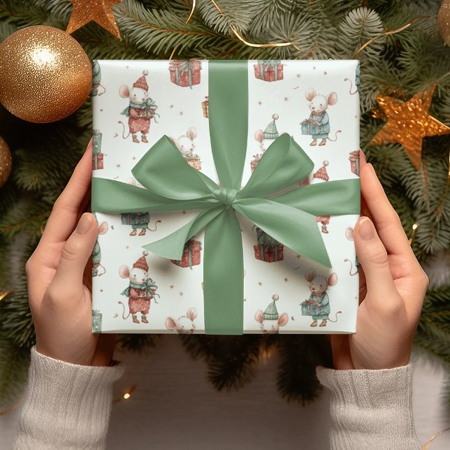 Papel de regalo de ratones navideños caprichosos (Subido por el creador)