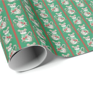 Papel de regalo de ratones y bastones de caramelo
