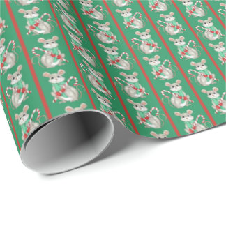 Papel de regalo de ratones y bastones de caramelo