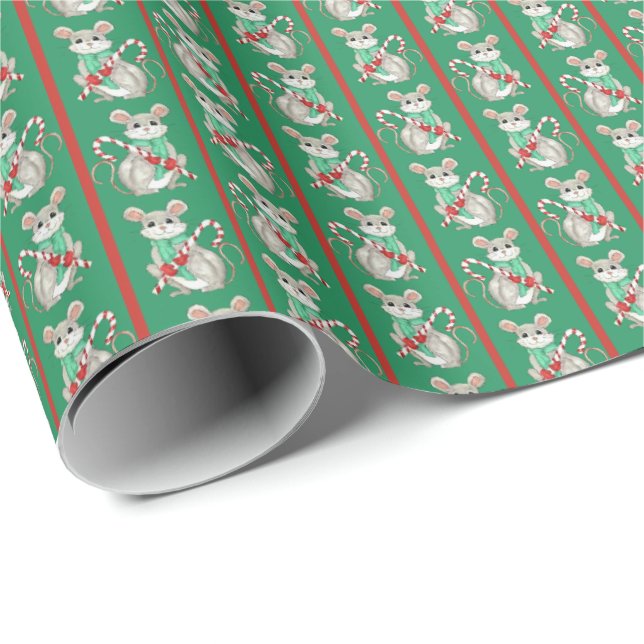 Papel de regalo de ratones y bastones de caramelo (Esquina del rollo)