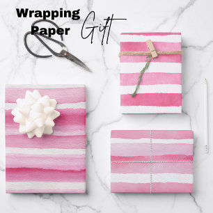 Papel de regalo de raya de acuarela rosa