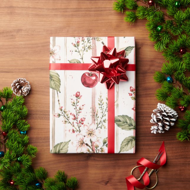 Papel de regalo de raya de cereza roja para ella (Regalo de vacaciones)