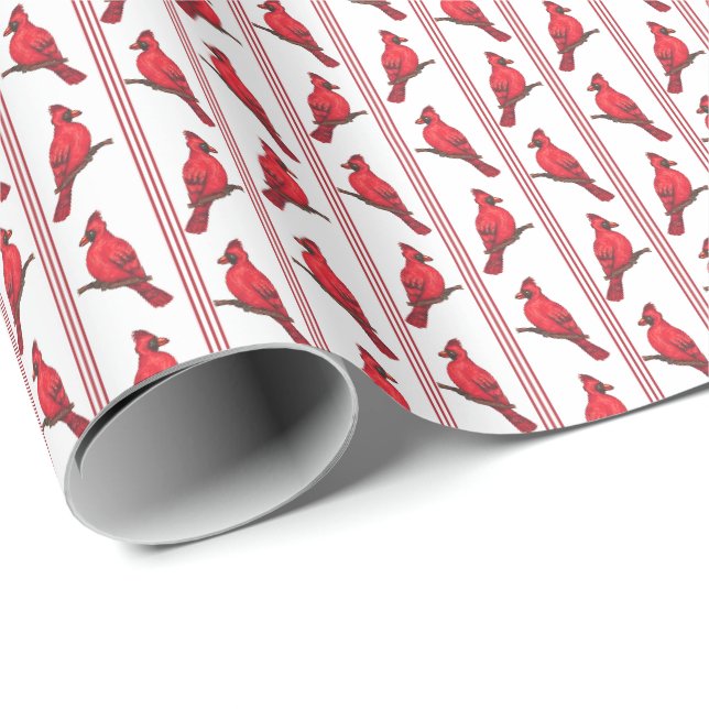Papel de regalo de rayas de pájaro cardenal (Esquina del rollo)