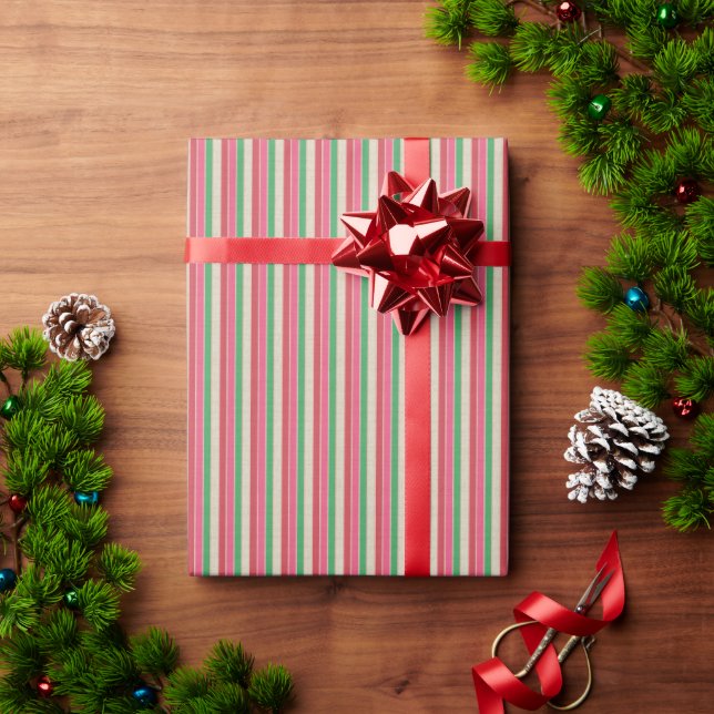 Papel de regalo de rayas modernas rosa rojo verde  (Regalo de vacaciones)