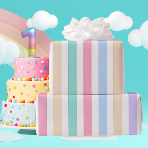 Papel de regalo de rayas pastel para primer cumple