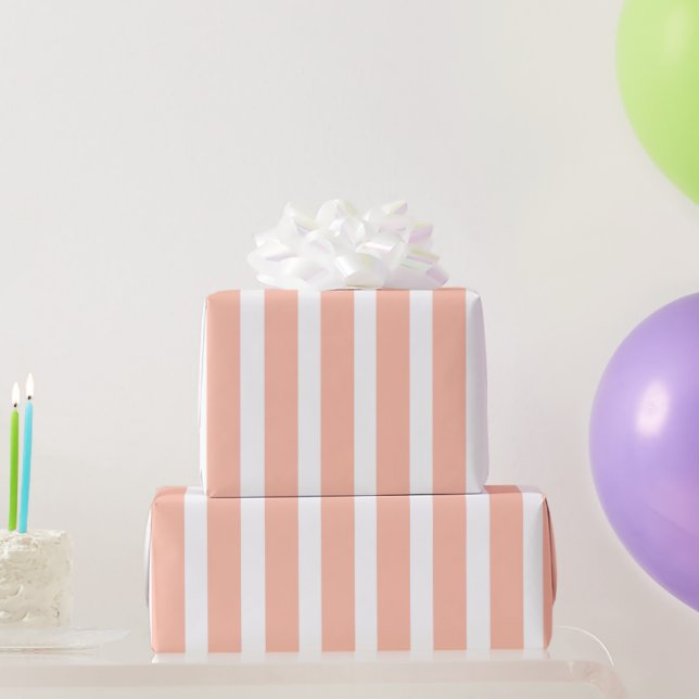 Papel de regalo de rayas verticales melocotón y bl (Regalos de fiesta)