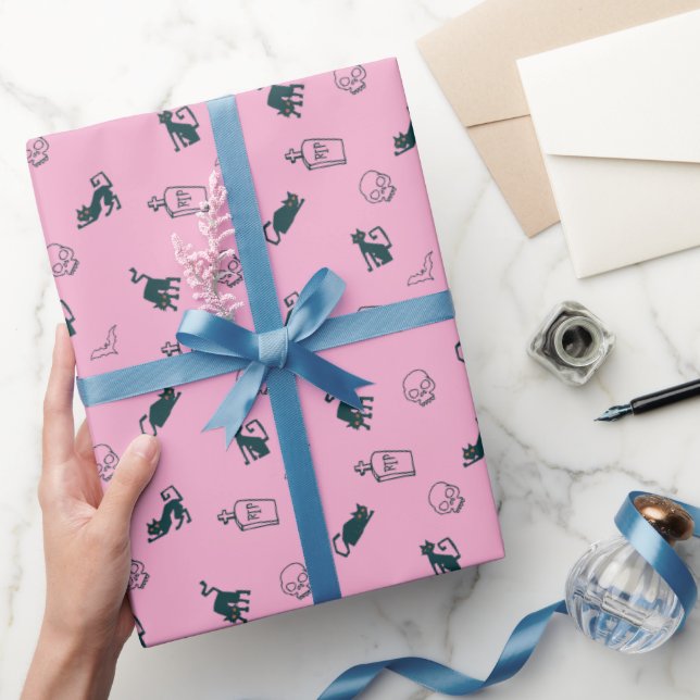 Papel De Regalo 💀 de regalo de patrón de Halloween rosa (Regalar)