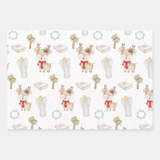 Papel de regalo de renos de Navidad cristianos