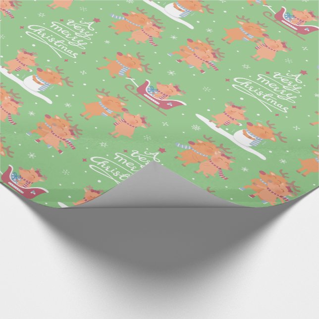 Papel de regalo de renos Navideños lindos (Esquina)