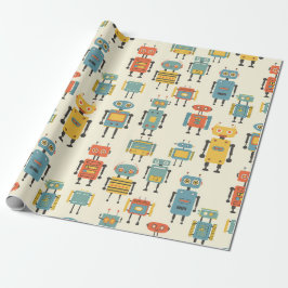 Papel de regalo de Robots Retro